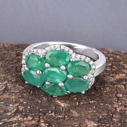 3.33 Carat Genuine Zambian Emerald and White Zircon .925 Sterling Silver Ring Bids.com