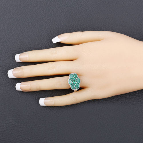 3.33 Carat Genuine Zambian Emerald and White Zircon .925 Sterling Silver Ring Bids.com