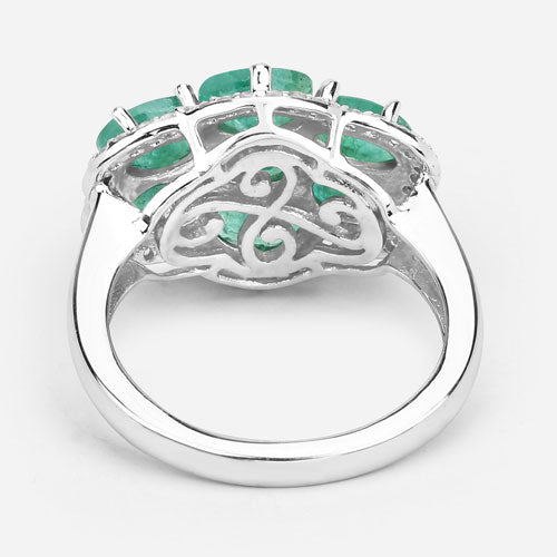 3.33 Carat Genuine Zambian Emerald and White Zircon .925 Sterling Silver Ring Bids.com