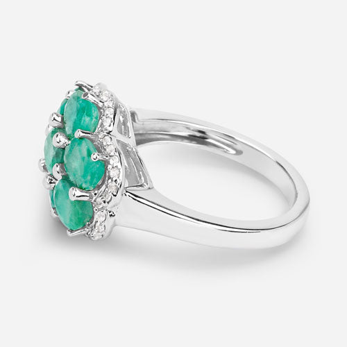 3.33 Carat Genuine Zambian Emerald and White Zircon .925 Sterling Silver Ring Bids.com