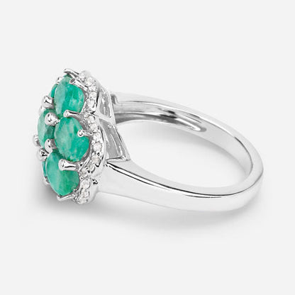 3.33 Carat Genuine Zambian Emerald and White Zircon .925 Sterling Silver Ring Bids.com