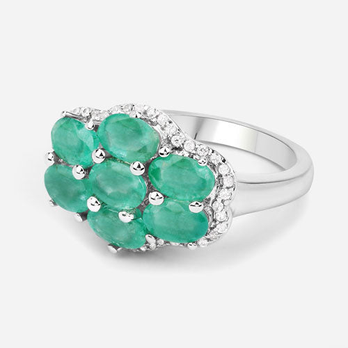 3.33 Carat Genuine Zambian Emerald and White Zircon .925 Sterling Silver Ring Bids.com