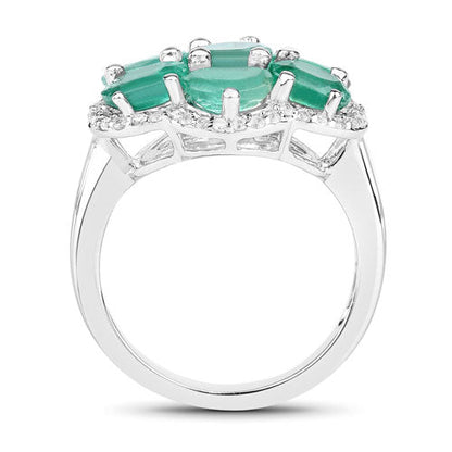 3.33 Carat Genuine Zambian Emerald and White Zircon .925 Sterling Silver Ring Bids.com