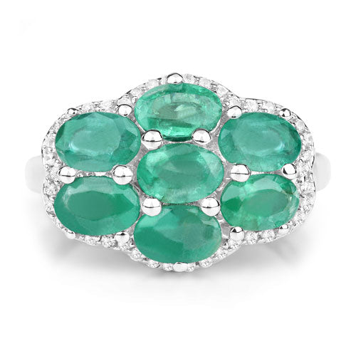 3.33 Carat Genuine Zambian Emerald and White Zircon .925 Sterling Silver Ring Bids.com