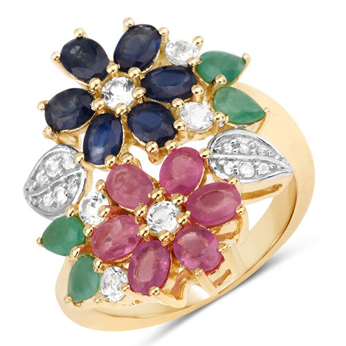 3.65 Carat Genuine Multi Stones .925 Sterling Silver Ring Bids.com