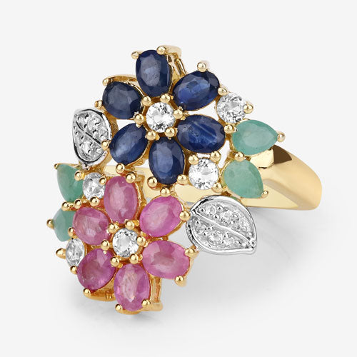 3.65 Carat Genuine Multi Stones .925 Sterling Silver Ring Bids.com