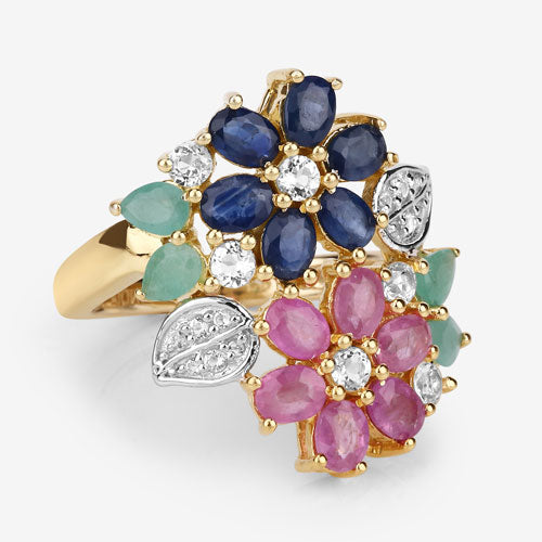 3.65 Carat Genuine Multi Stones .925 Sterling Silver Ring Bids.com