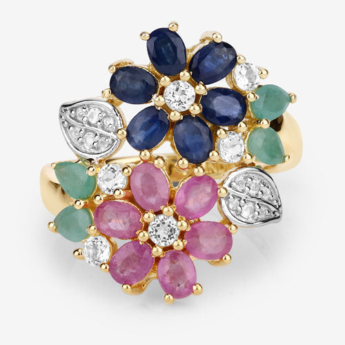 3.65 Carat Genuine Multi Stones .925 Sterling Silver Ring Bids.com