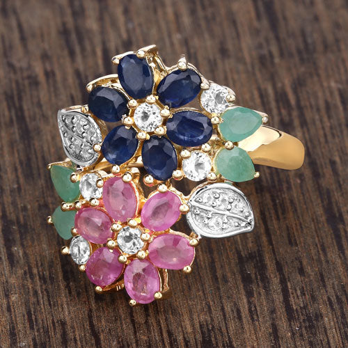 3.65 Carat Genuine Multi Stones .925 Sterling Silver Ring Bids.com