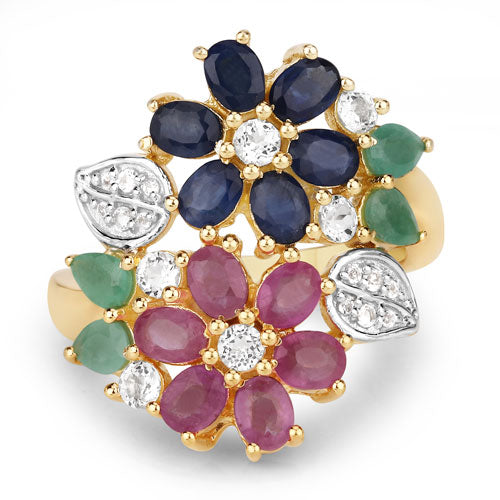 3.65 Carat Genuine Multi Stones .925 Sterling Silver Ring Bids.com