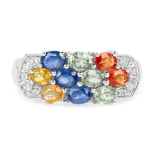 2.05 Carat Genuine Multi Sapphire .925 Sterling Silver Ring Bids.com