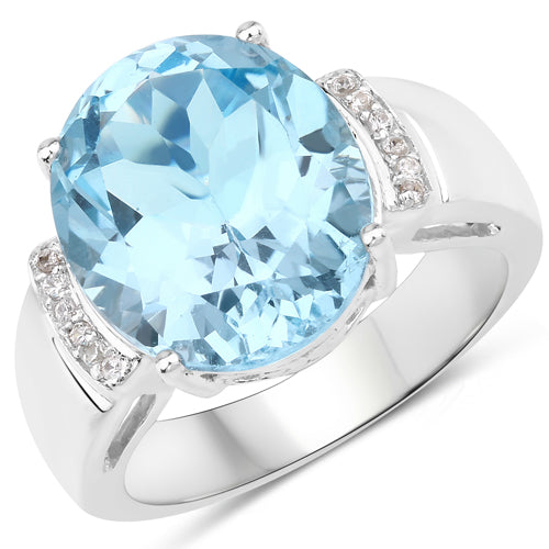 8.36 Carat Genuine Blue Topaz and White Zircon .925 Sterling Silver Ring Bids.com