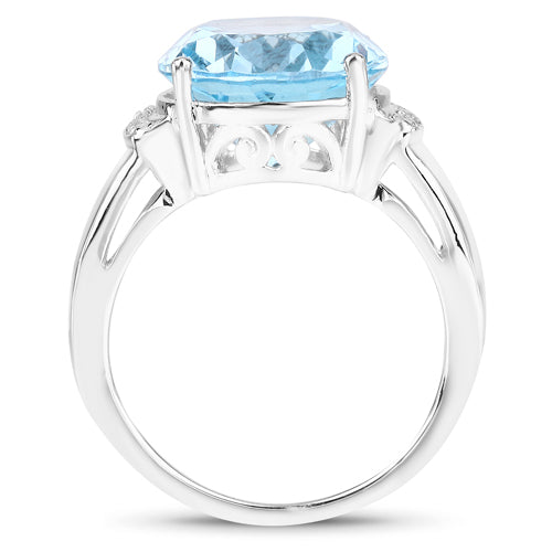 8.36 Carat Genuine Blue Topaz and White Zircon .925 Sterling Silver Ring Bids.com