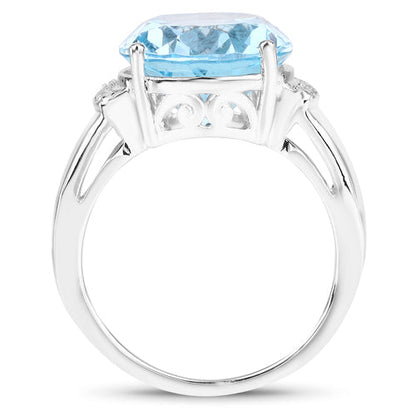 8.36 Carat Genuine Blue Topaz and White Zircon .925 Sterling Silver Ring Bids.com