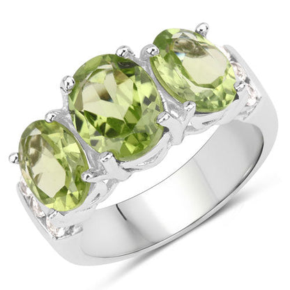 4.14 Carat Genuine Peridot and White Topaz .925 Sterling Silver Ring Bids.com