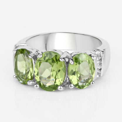 4.14 Carat Genuine Peridot and White Topaz .925 Sterling Silver Ring Bids.com