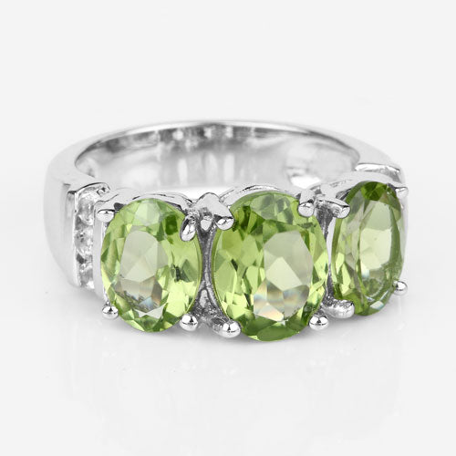 4.14 Carat Genuine Peridot and White Topaz .925 Sterling Silver Ring Bids.com