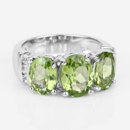 4.14 Carat Genuine Peridot and White Topaz .925 Sterling Silver Ring Bids.com