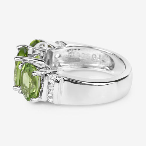 4.14 Carat Genuine Peridot and White Topaz .925 Sterling Silver Ring Bids.com