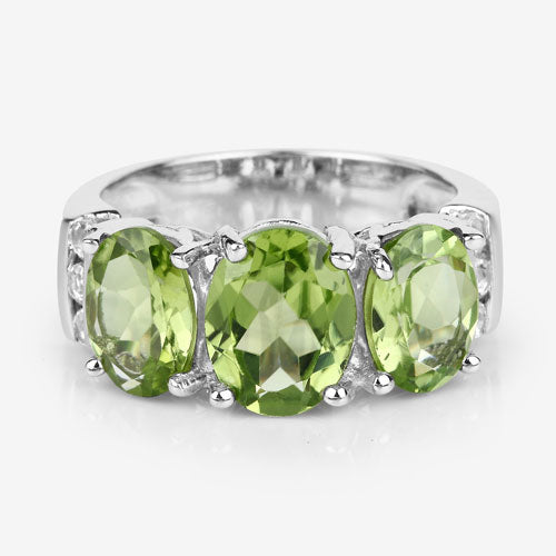 4.14 Carat Genuine Peridot and White Topaz .925 Sterling Silver Ring Bids.com