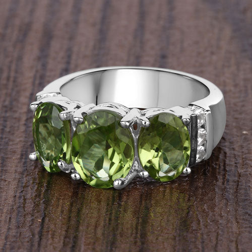 4.14 Carat Genuine Peridot and White Topaz .925 Sterling Silver Ring Bids.com