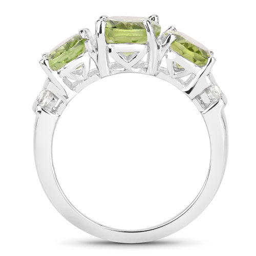 4.14 Carat Genuine Peridot and White Topaz .925 Sterling Silver Ring Bids.com
