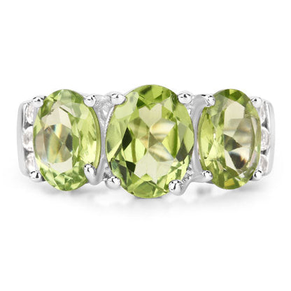 4.14 Carat Genuine Peridot and White Topaz .925 Sterling Silver Ring Bids.com