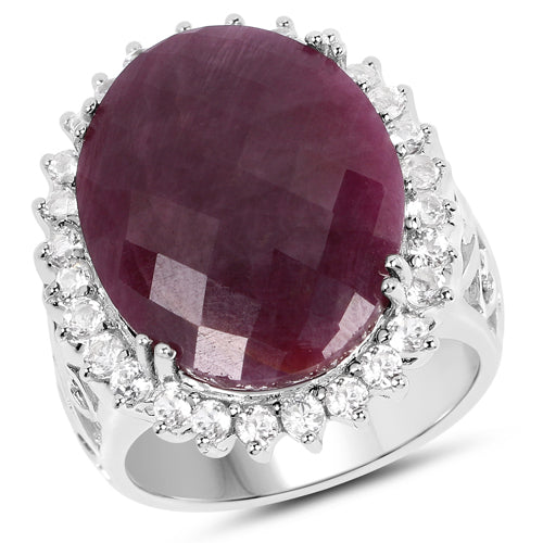 19.12 Carat Genuine Ruby and White Topaz .925 Sterling Silver Ring Bids.com