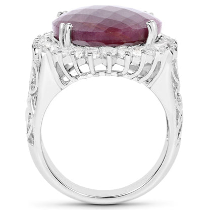 19.12 Carat Genuine Ruby and White Topaz .925 Sterling Silver Ring Bids.com