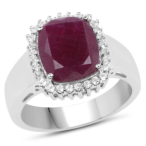 5.28 Carat Genuine Ruby and White Topaz .925 Sterling Silver Ring Bids.com