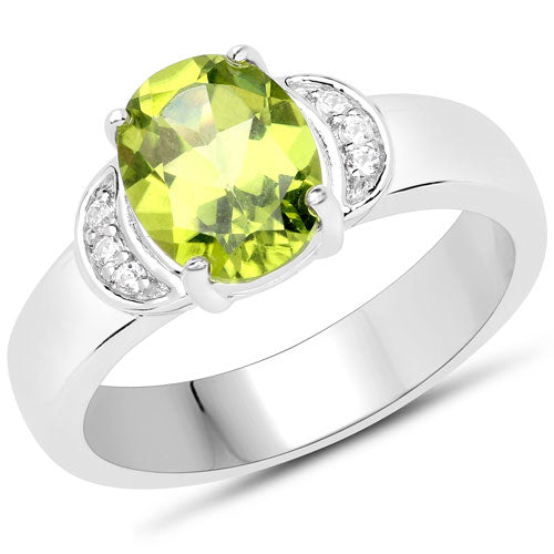 1.76 Carat Genuine Peridot and White Zircon .925 Sterling Silver Ring Bids.com