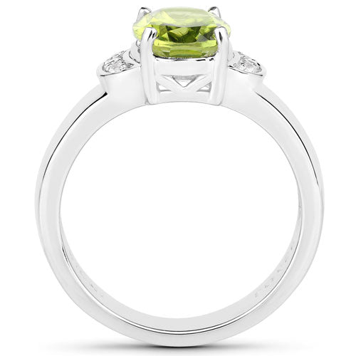 1.76 Carat Genuine Peridot and White Zircon .925 Sterling Silver Ring Bids.com