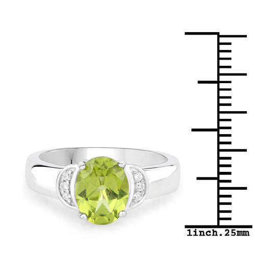 1.76 Carat Genuine Peridot and White Zircon .925 Sterling Silver Ring Bids.com