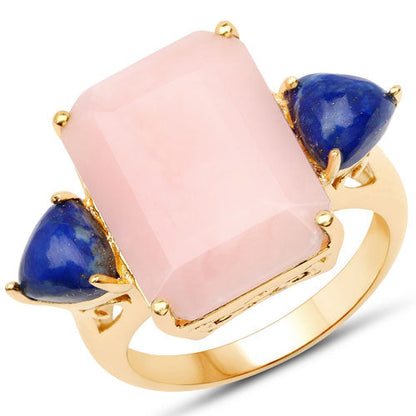 12.18 Carat Genuine Pink Opal and Lapis .925 Sterling Silver Ring Bids.com