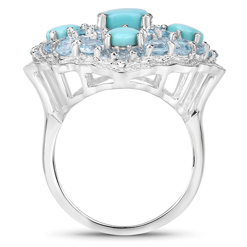 6.18 Carat Genuine Turquoise and Blue Topaz .925 Sterling Silver Ring Bids.com