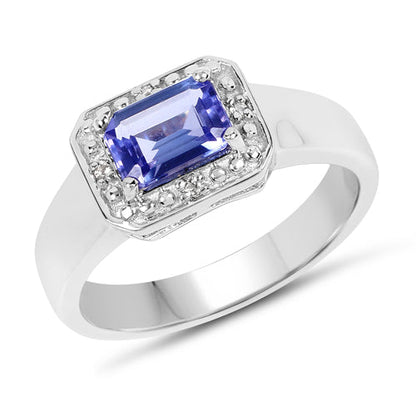 1.12 Carat Genuine Tanzanite and White Topaz .925 Sterling Silver Ring Bids.com