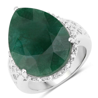 13.05 Carat Dyed Emerald and White Topaz .925 Sterling Silver Ring Bids.com