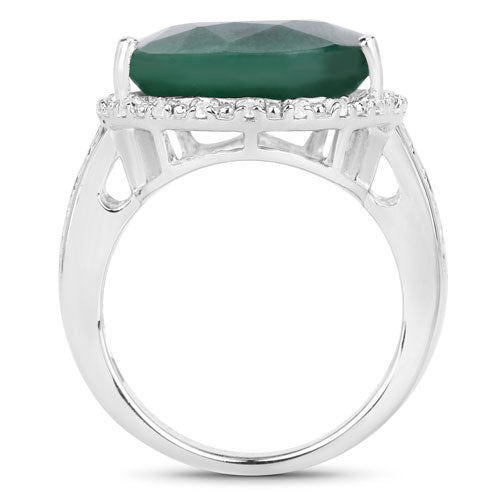 13.05 Carat Dyed Emerald and White Topaz .925 Sterling Silver Ring Bids.com