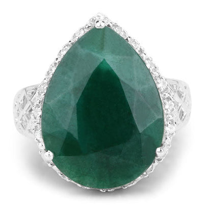 13.05 Carat Dyed Emerald and White Topaz .925 Sterling Silver Ring Bids.com