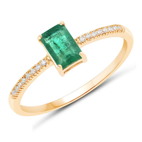 0.59 Carat Genuine Zambian Emerald and White Diamond 14K Yellow Gold Ring Bids.com