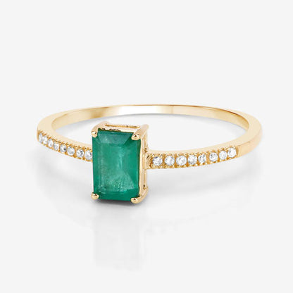 0.59 Carat Genuine Zambian Emerald and White Diamond 14K Yellow Gold Ring Bids.com