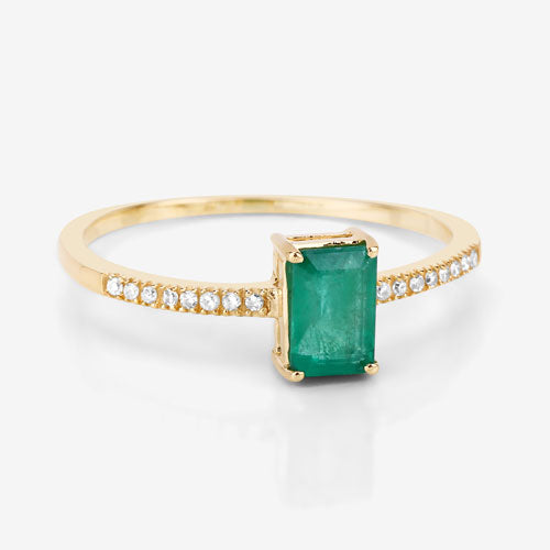 0.59 Carat Genuine Zambian Emerald and White Diamond 14K Yellow Gold Ring Bids.com