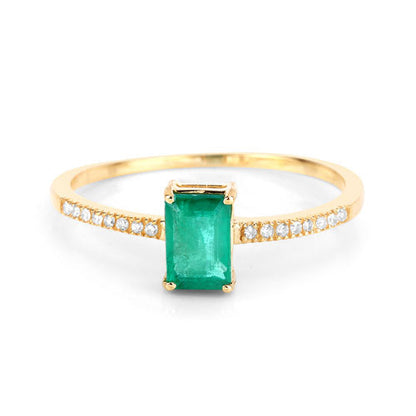 0.59 Carat Genuine Zambian Emerald and White Diamond 14K Yellow Gold Ring Bids.com