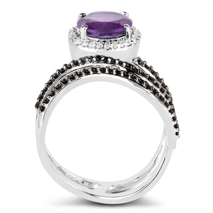 2.31 Carat Genuine Amethyst, Black Spinel and White Diamond .925 Sterling Silver Ring Bids.com