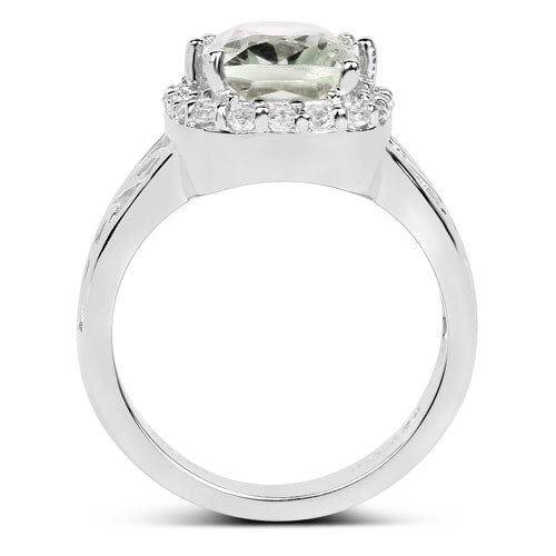 3.94 Carat Genuine Green Amethyst and White Topaz .925 Sterling Silver Ring Bids.com