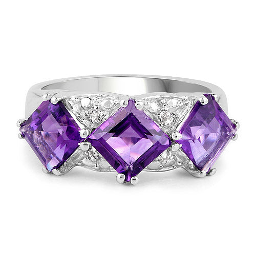 3.09 Carat Genuine Amethyst and White Topaz .925 Sterling Silver Ring Bids.com
