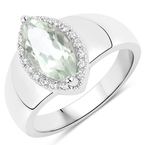 1.64 Carat Genuine Green Amethyst and White Topaz .925 Sterling Silver Ring Bids.com