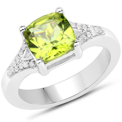 2.27 Carat Genuine Peridot and White Zircon .925 Sterling Silver Ring Bids.com