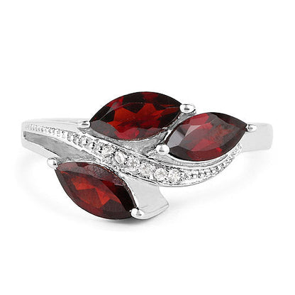 1.98 Carat Genuine  Garnet and White Topaz .925 Sterling Silver Ring Bids.com