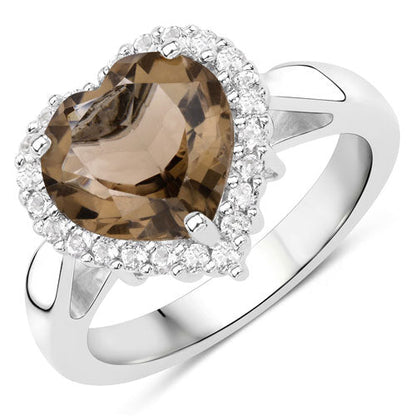 3.48 Carat Genuine Smoky Quartz and White Topaz .925 Sterling Silver Ring Bids.com